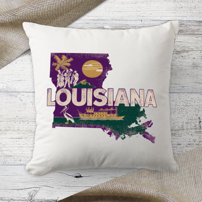 Home State Retro Colour Louisiana  Throw Pillow (Creator Uploaded)