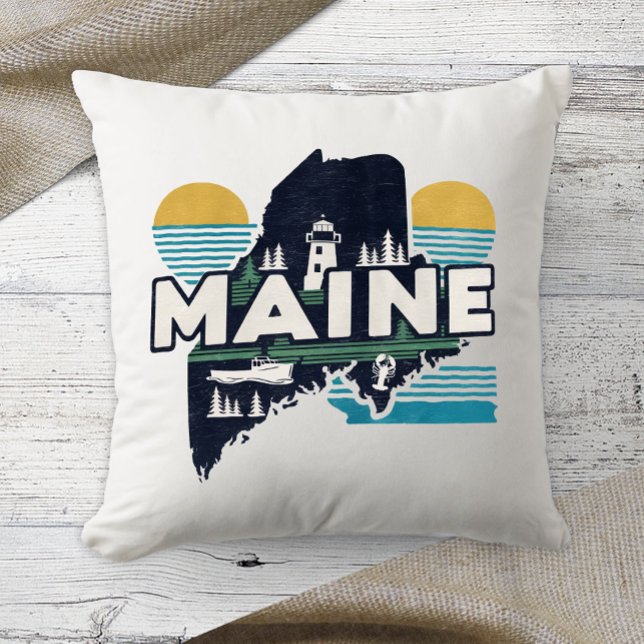 Home State Retro Colour Maine  Throw Pillow (Creator Uploaded)