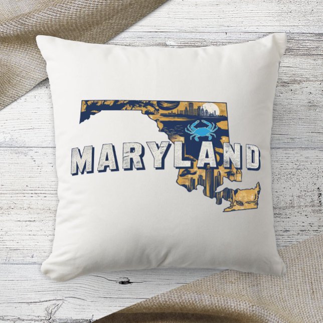 Home State Retro Colour Maryland  Throw Pillow (Creator Uploaded)