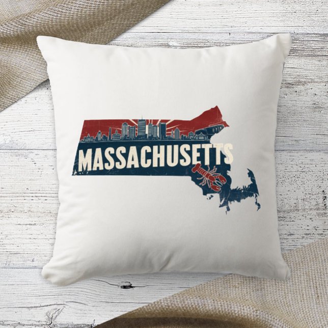 Home State Retro Colour Massachusetts  Throw Pillow (Creator Uploaded)