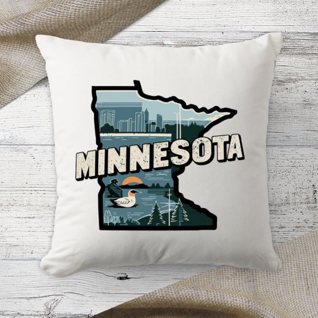 Home State Retro Colour Minnesota  Throw Pillow (Creator Uploaded)