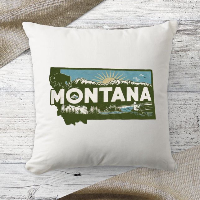 Home State Retro Colour Montana  Throw Pillow (Creator Uploaded)