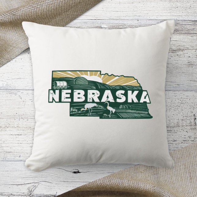 Home State Retro Colour Nebraska Throw Pillow (Creator Uploaded)