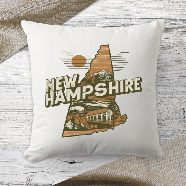 Home State Retro Colour New Hampshire Throw Pillow (Creator Uploaded)