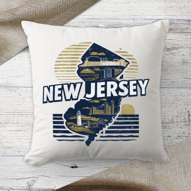 Home State Retro Colour New Jersey Throw Pillow (Creator Uploaded)