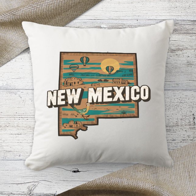 Home State Retro Colour New Mexico Throw Pillow (Creator Uploaded)