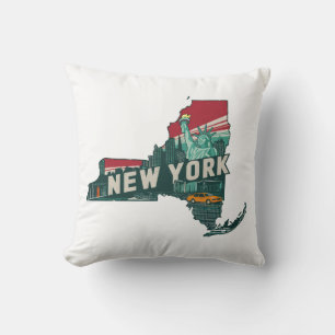 Home State Retro Colour New York  Throw Pillow