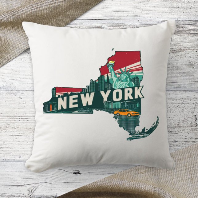 Home State Retro Colour New York  Throw Pillow (Creator Uploaded)
