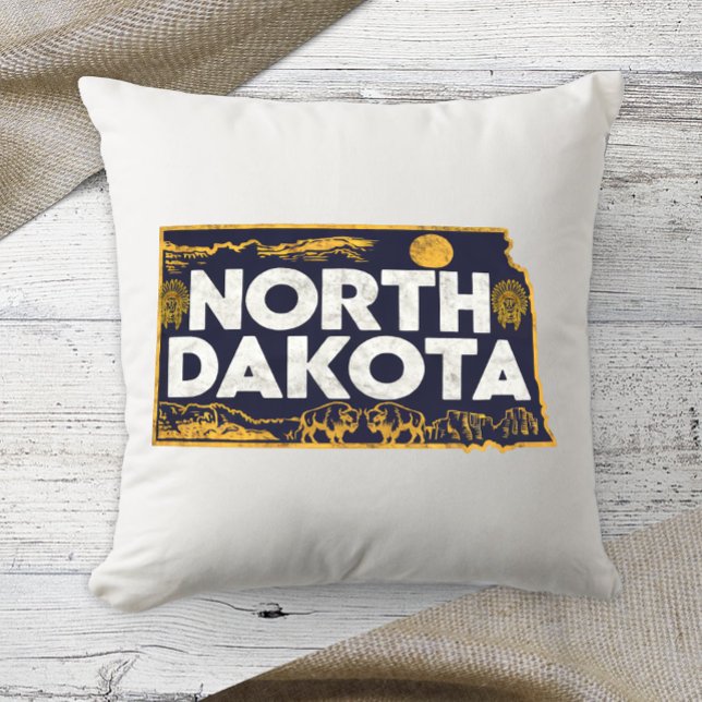 Home State Retro Colour North Dakota Throw Pillow (Creator Uploaded)