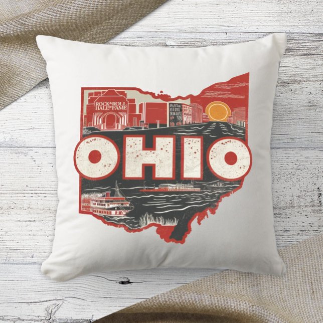 Home State Retro Colour Ohio Throw Pillow (Creator Uploaded)