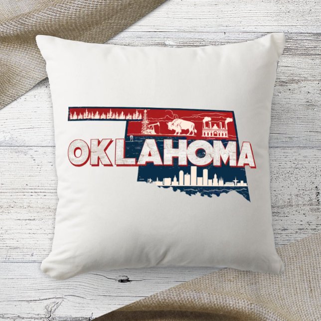 Home State Retro Colour Oklahoma Throw Pillow (Creator Uploaded)