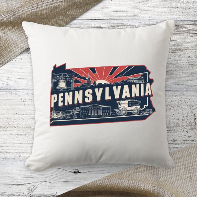 Home State Retro Colour Pennsylvania Throw Pillow (Creator Uploaded)