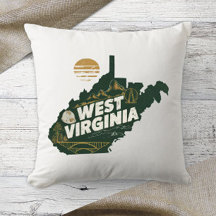 Home State West Virginia Retro Colour Throw Pillow