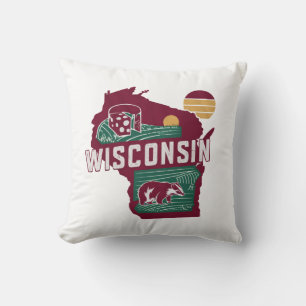 Home State Wisconsin Retro Colour Throw Pillow
