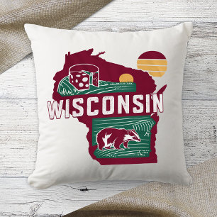 Home State Wisconsin Retro Colour Throw Pillow