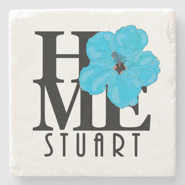 HOME Stuart Florida Blue Hibiscus Stone Coaster (Front)