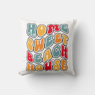 Home Sweet Beach House Retro Colorful Throw Pillow