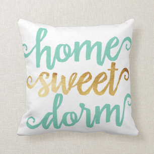 Home Sweet Dorm Gold Chevron Throw Pillow