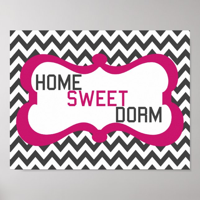Home Sweet Dorm Grey & Pink Chevron Wall Art Print (Front)