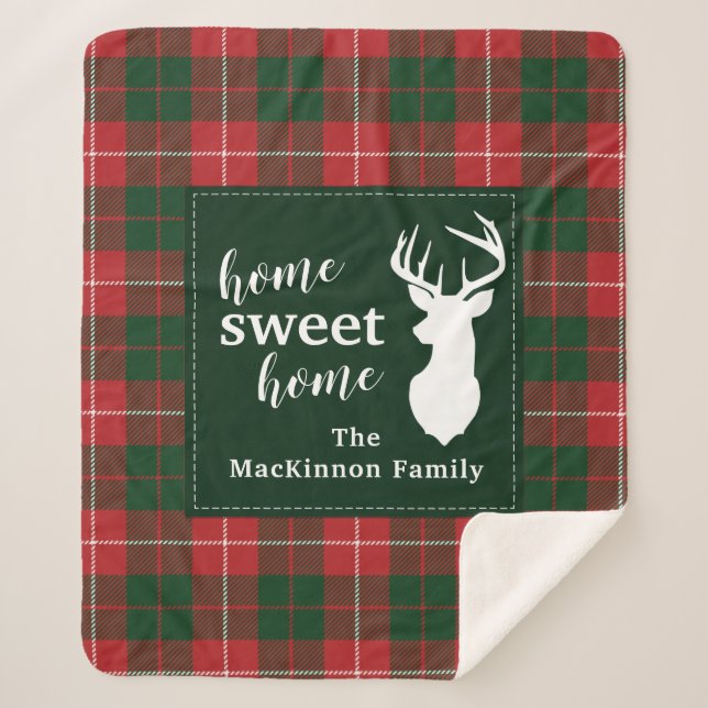 Home Sweet Family Christmas Tartan MacKinnon Plaid Sherpa Blanket (Front)