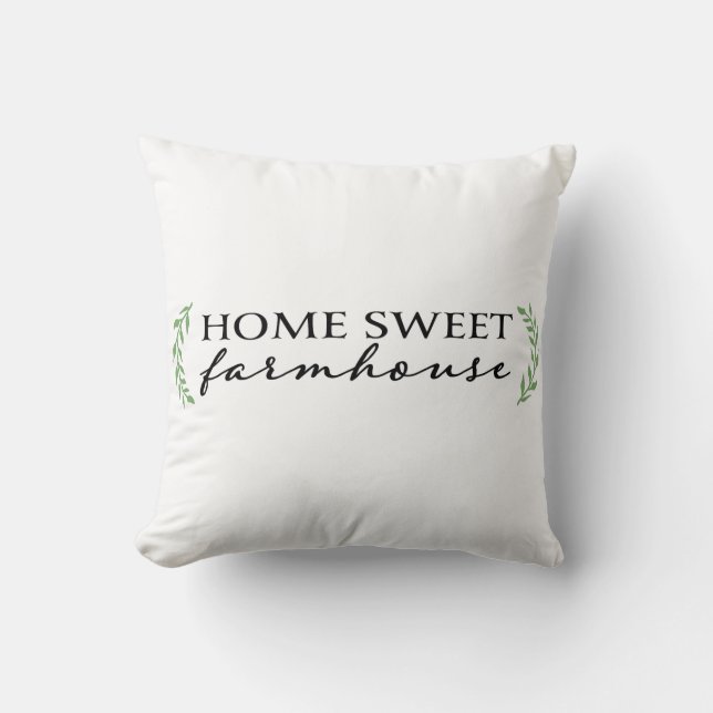 Home Sweet Farmhouse Green Botanical Leaves Throw Pillow (Front)