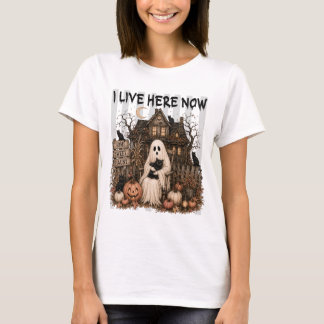 Home Sweet Haunt Ghost Black Cat Halloween Art T-Shirt