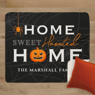 Home Sweet Haunted Home Personalized Halloween Sherpa Blanket