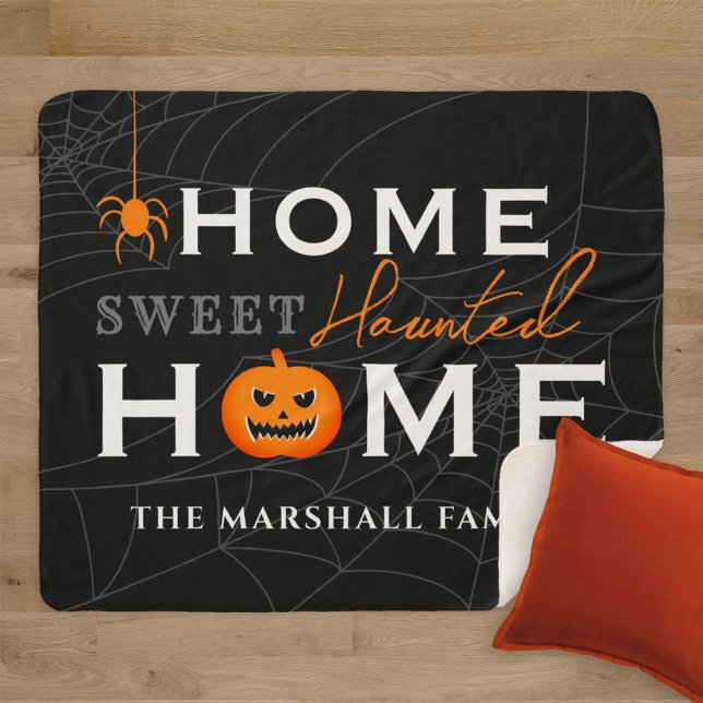 Home Sweet Haunted Home Personalized Halloween Sherpa Blanket (Creator Uploaded)