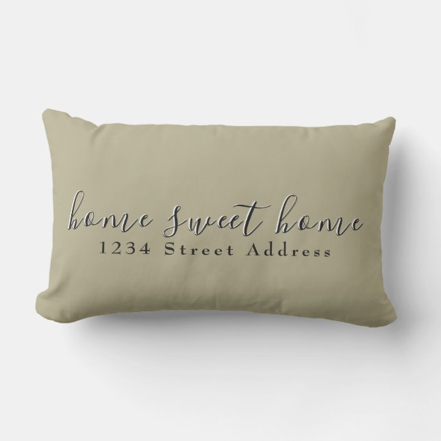Home Sweet Home & Address | Script | Sage Green Lumbar Pillow (Front)