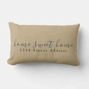 Home Sweet Home & Address Script Tan & Black Lumbar Pillow
