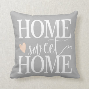 Home Sweet Home and pink heart Grey Throw Pillow