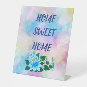 Home sweet home beautiful blue flower watercolor pedestal sign