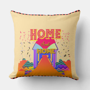 Home Sweet Home Beige Red Reverse      Throw Pillow