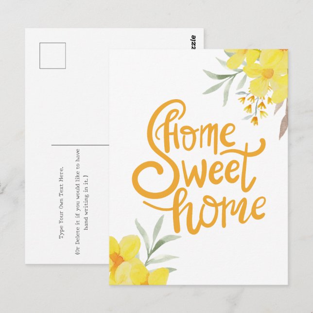 Home Sweet Home Chic Yellow Flowers Congrats Postcard (Front/Back)
