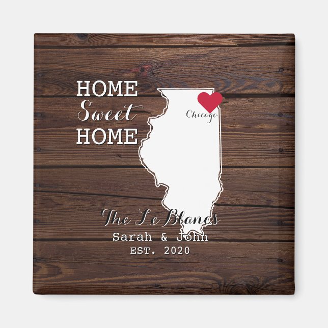 Home Sweet Home | Chicago Illinois Rustic Wood Magnet (Front)