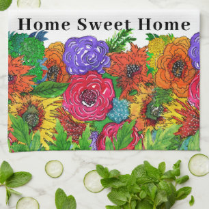 Home Sweet Home Colourful Floral 1/2 Fold Kitchen Towel