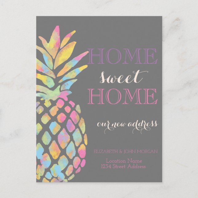Home Sweet Home,Colourful Pineapple  New Address Announcement Postcard (Front)