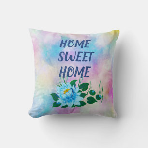 Home Sweet Home Colourful Watercolor Floral Text Throw Pillow