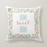 Home Sweet Home Coral Teal Floral Wreath Pattern Throw Pillow<br><div class="desc">Pretty, elegant, modern floral spring wreath pattern or design for square accent Throw Pillows or Cushions. Home Sweet Home text or typography in coral, teal and mint green colours on a white background on the front of the pillow and a light fresh Mint Green colour on the back - this...</div>