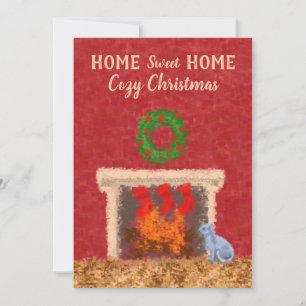Home Sweet Home Cozy Christmas Fireplace Red Wall Card
