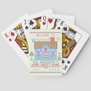 Home Sweet Home Cross Stitch House Family Name Playing Cards