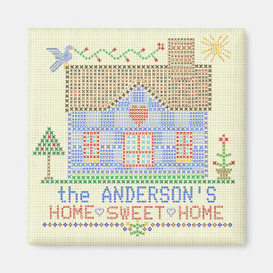 Home Sweet Home Cross Stitch House Personalized Magnet