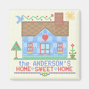Home Sweet Home Cross Stitch House Personalized v2 Magnet