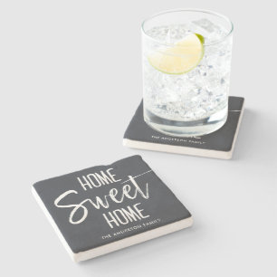 Home Sweet Home Custom Family Name Grey Stone Coaster