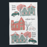 Home sweet home cute houses kitchen towel<br><div class="desc">Decorate your kitchen with this darling home sweet home towel. Makes a great housewarming or wedding gift too!
You can customize the text too.
Check my shop for lots more colours and patterns!</div>