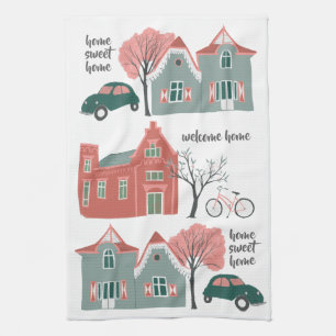 Home sweet home cute houses kitchen towel
