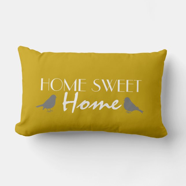 Home Sweet Home Cute Ochre Yellow Grey Modern Lumbar Pillow (Front)