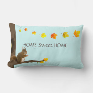 Home Sweet Home, Cute Squirrel & Fall Leaves Lumbar Pillow