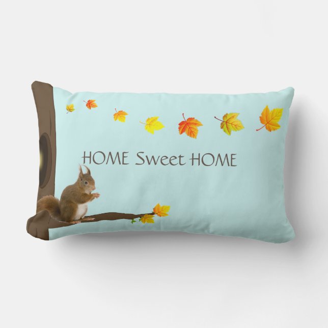 Home Sweet Home, Cute Squirrel & Fall Leaves Lumbar Pillow (Front)