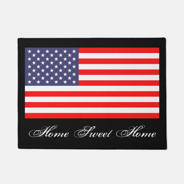 Home sweet home door mat with American US flag (Front)